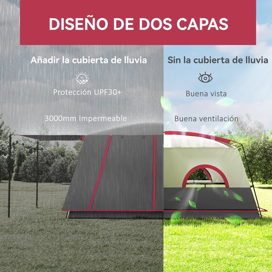 Bresht Familietent - Campingtent - Kampeertent - Tent - Geschikt voor gezinnen/groepen - Lichtgrijs met roze - 430 x 305 x 195 cm — afbeelding 2