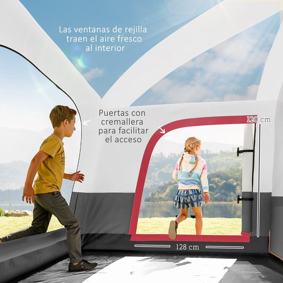 Bresht Familietent - Campingtent - Kampeertent - Tent - Geschikt voor gezinnen/groepen - Lichtgrijs met roze - 430 x 305 x 195 cm — afbeelding 5