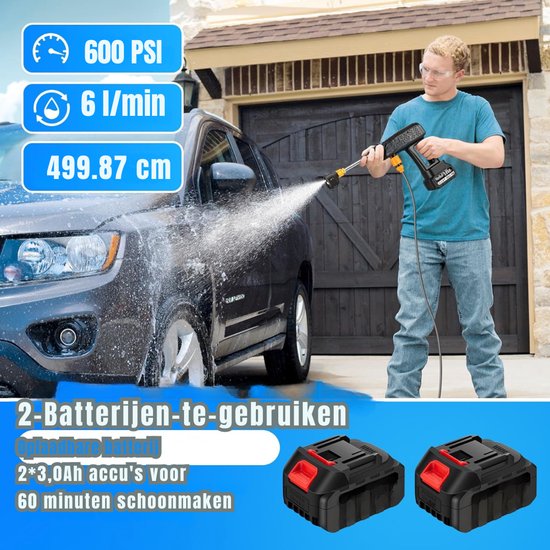 QORA® Hogedrukreiniger - Hogedrukreiniger Accu - Terrasreiniger - Hogedrukreiniger op Accu - Zwart - 46cm x 8cm x 26cm van qora — afbeelding 5