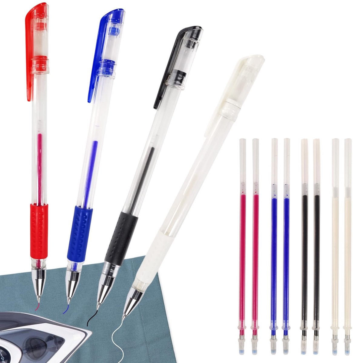 Dailygoods- Textielmarkeerstift 4-Pack - Hitte-Uitwisbare Gelpennen - 8 Navullingen - Naaiaccessoires - Vlekkenverwijdering - Heldere Lijnen - Markeerstift