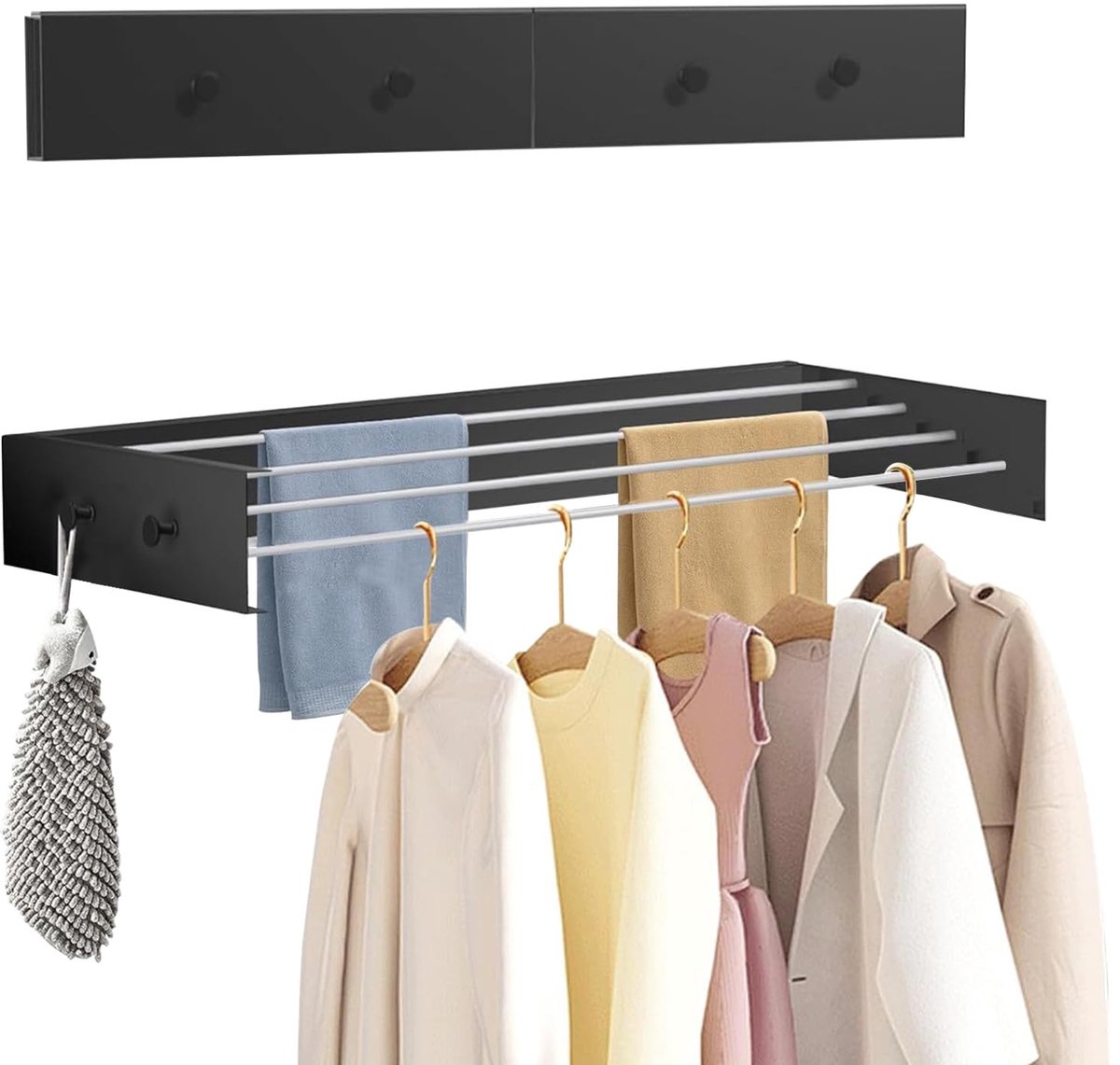Dailygoods- Droogrek wandmontage - Opvouwbaar - Uittrekbaar 80 cm - Duurzaam koolstofstaal - 25 kg draagvermogen - Ruimtebesparend - Wasrek