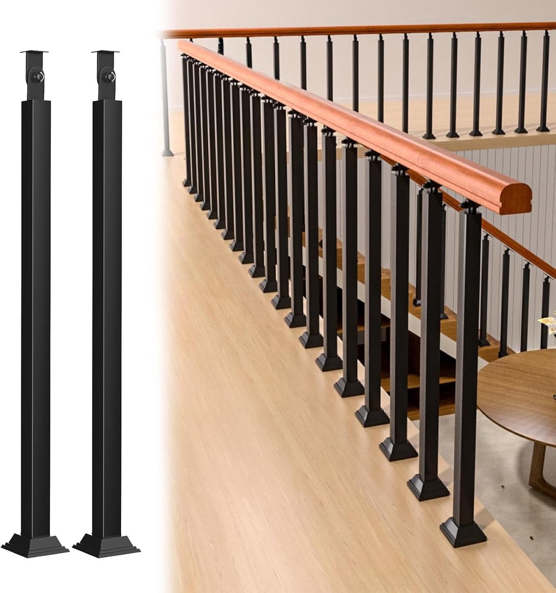 Metalen Baluster - Trapleuning Paal - Veilige Trappen - Verstelbare Beugel - 335 inch - Zwart