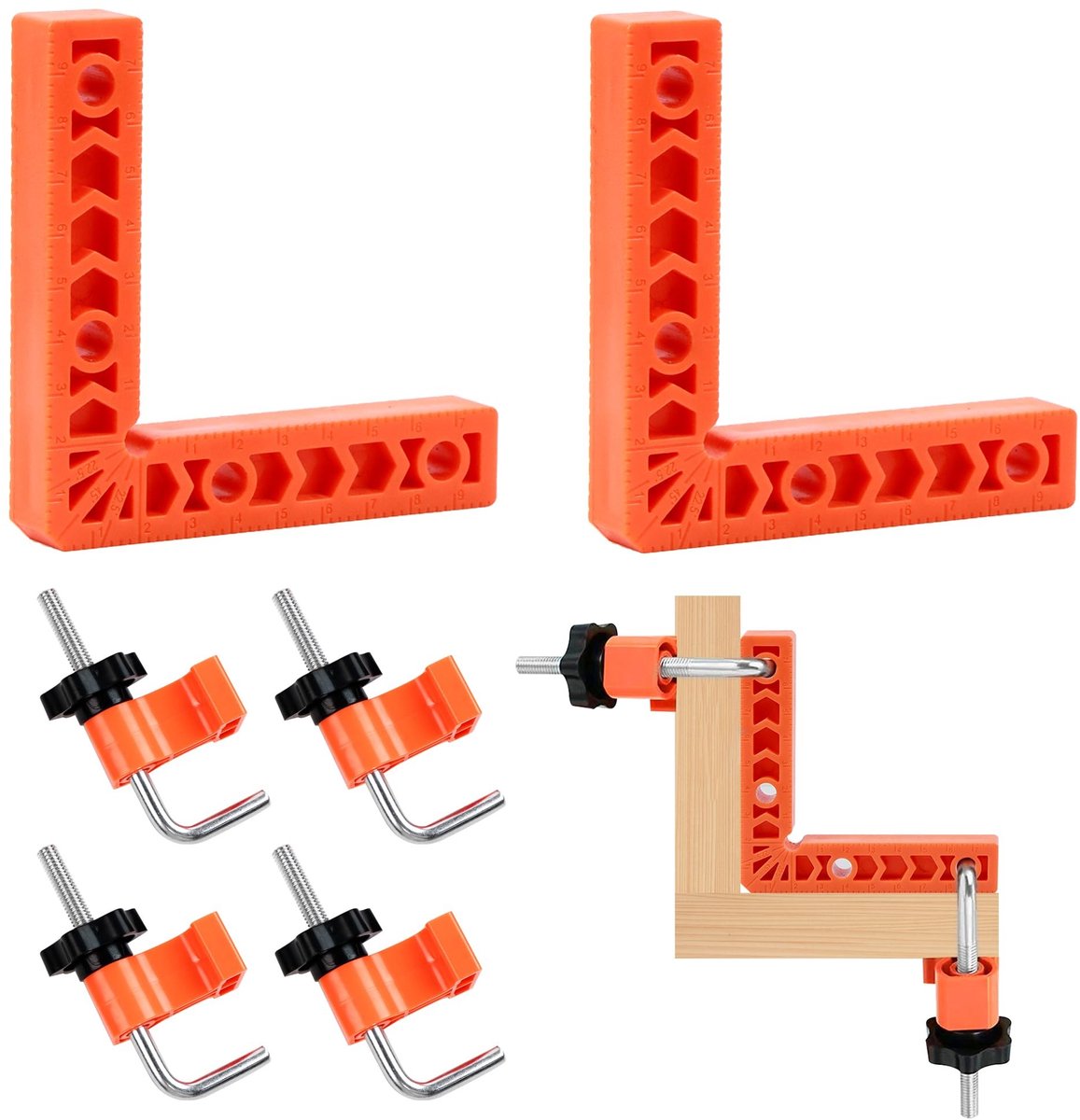 Dailygoods- Hoekklem 90 Graden - 4 Paar Bevestigingsklemmen - 2 Stuks L-Type - Houtbewerkingsgereedschap - Schuifklem - Hoogwaardig ABS-Kunststof - Hoekbevestiging