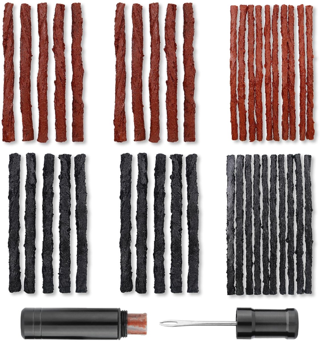 Dailygoods - CONNECTION Tubeless Reparatieset, 7-delig, tubeless MTB-reparatieset, fietsbanden, pechset, tubeless patches, fietsbanden, mountainbike, zwart, bruin
