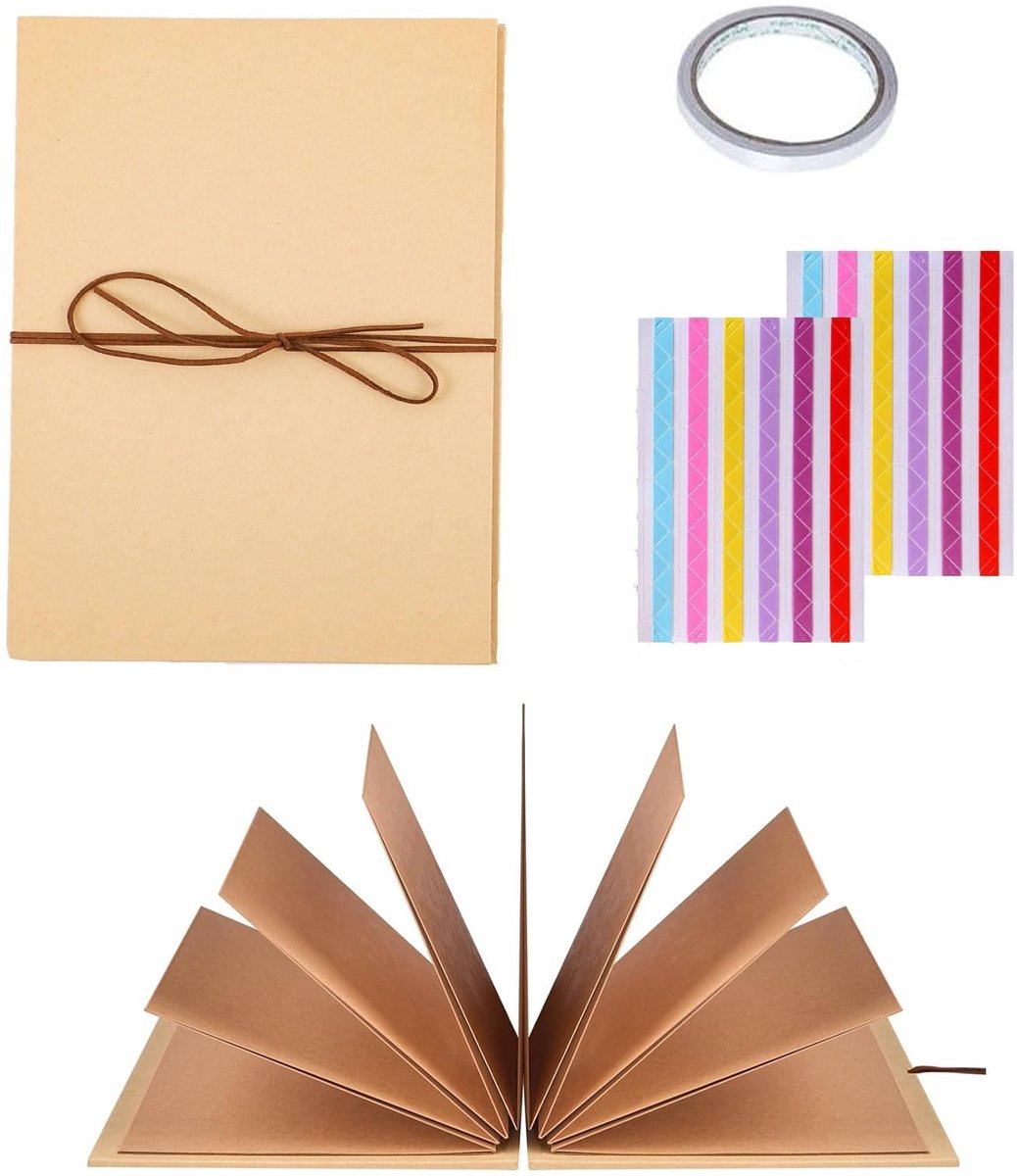 Dailygoods- Fotoalbum 17,5 x 11,5 cm - Doe-het-zelf Scrapbook - Opvouwbaar Album - 34 Pagina's - Zwarte Invulbare Pagina's - Duurzaam Materiaal