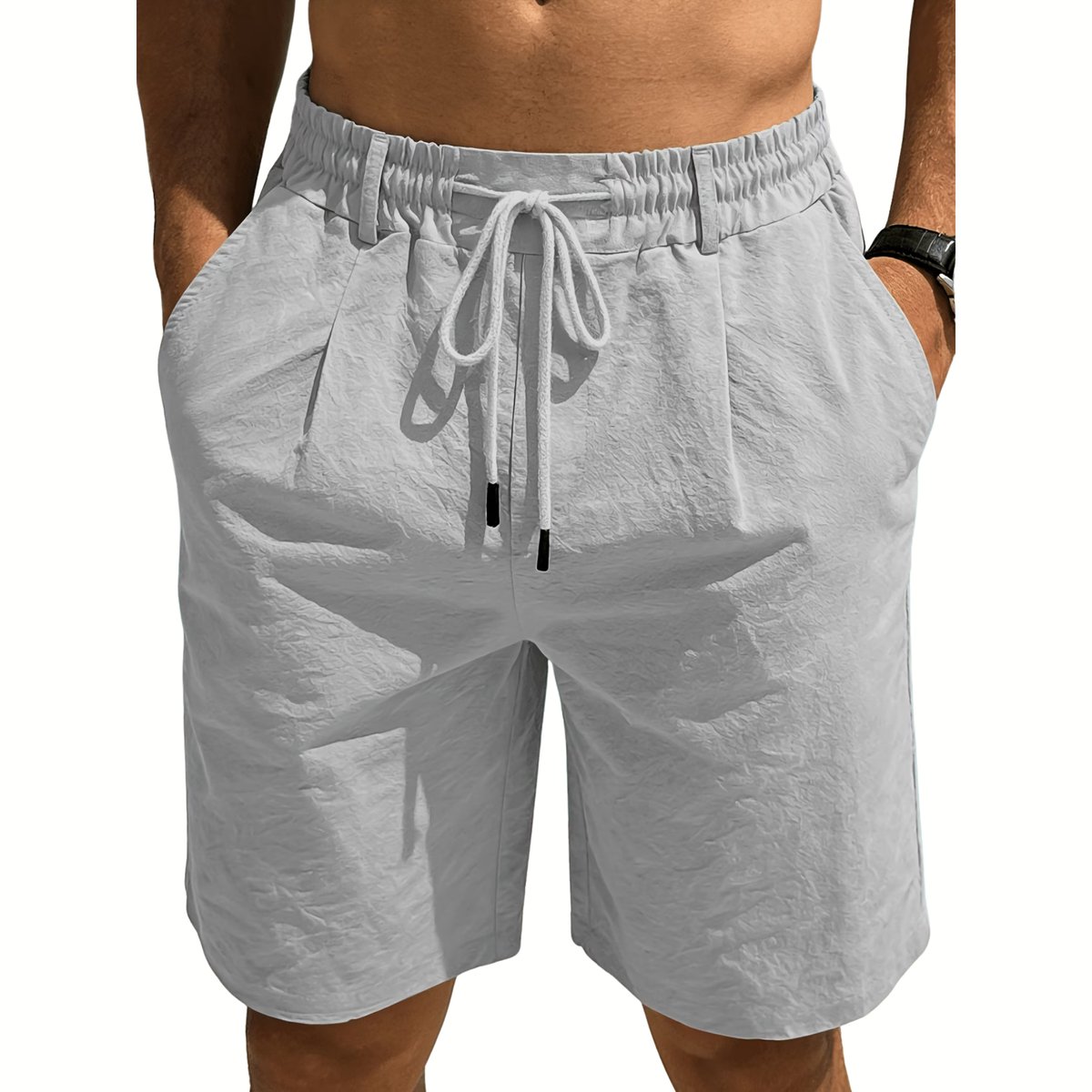 Currero Korte Linnen Broek Heren Zomerbroek Volwassenen Korte Broek Shorts Strandbroek Zomer Ibiza Stijl Zilvergrijs