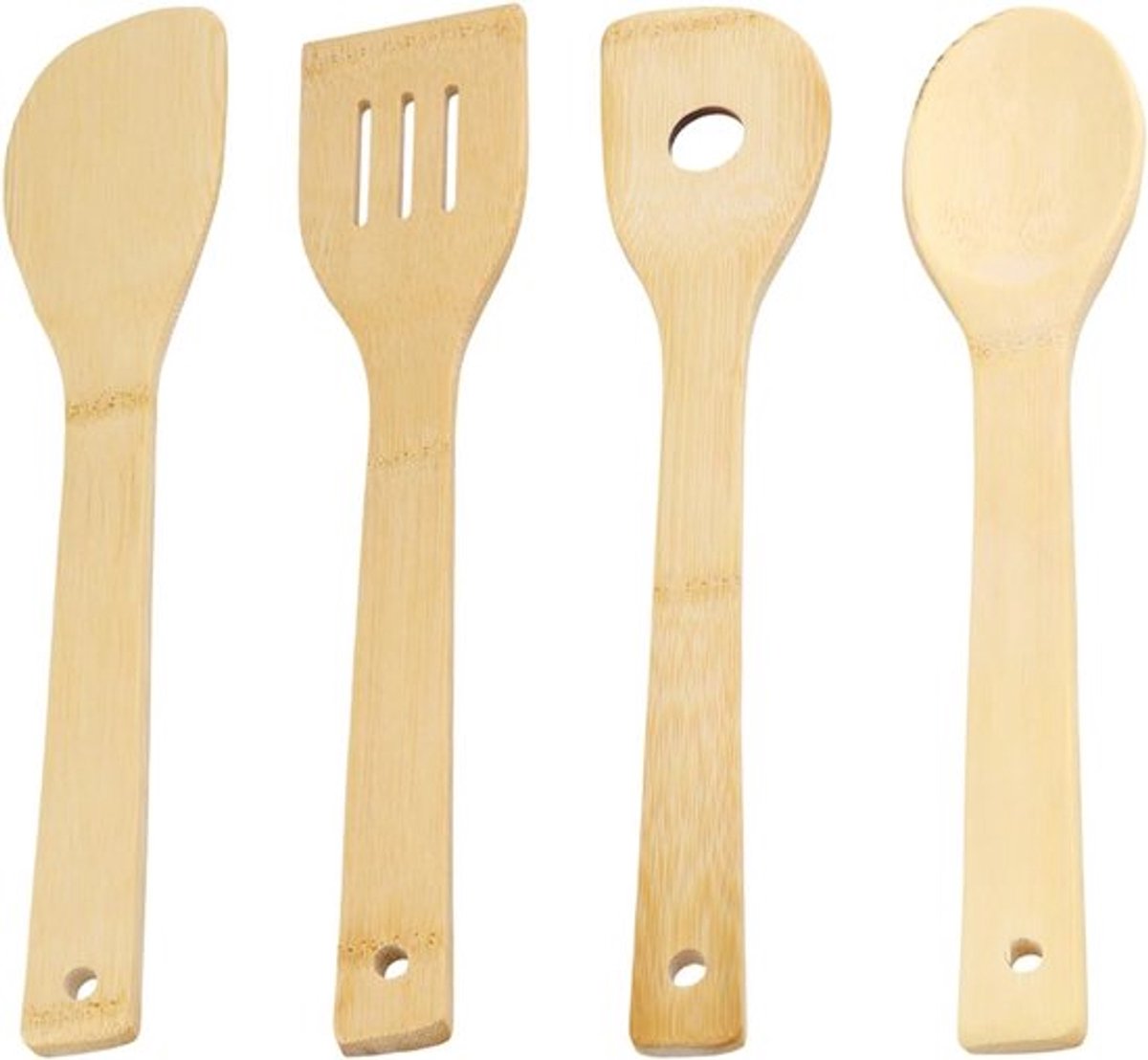 Set van 4 Houten Kooklepels met Antiaanbaklaag, Natuurlijke Bamboe Keukenhulpmiddelen en Lange Handvatten voor Koken en Bakken