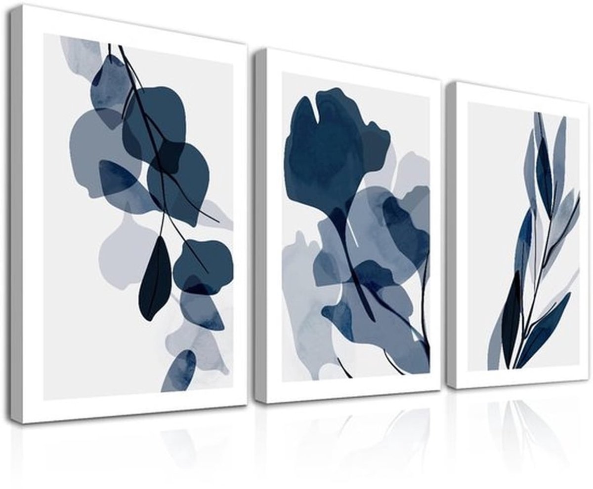 Wanddecoratie Ingelijst - Set van 3 - Houten Lijst - Canvasprints - 30 x 40 cm - Waterdicht en Kleurvast - Muurschilderij