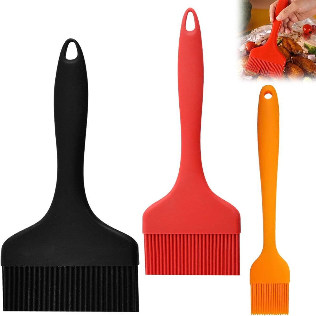 Siliconen bakkwast 3 stuks - 21 cm lengte - diverse kleuren - ideaal voor marineren - ShopVlot