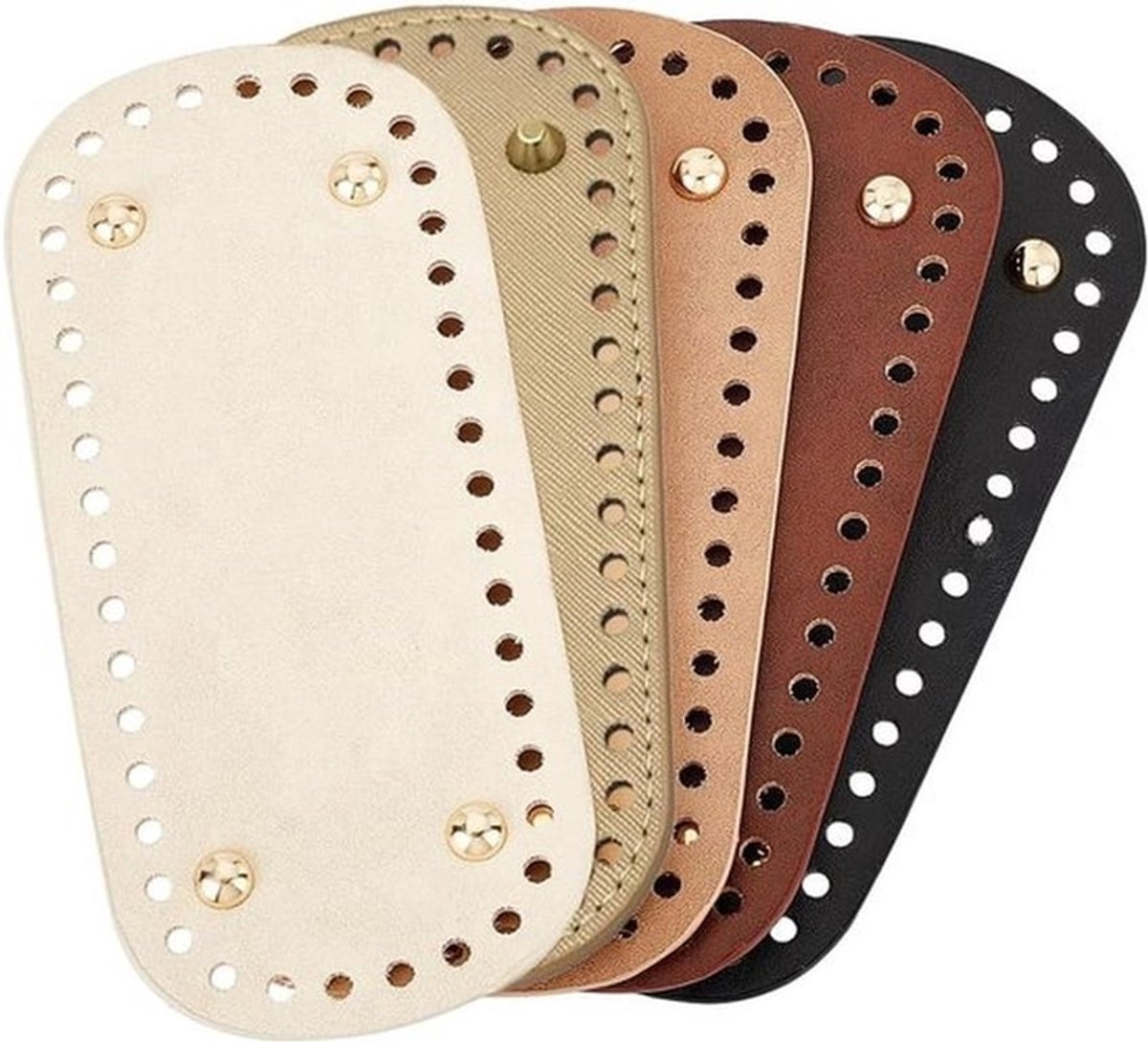 5 Kleurige PU Leren Tasbodem Vormen, Handtas Bodem Vorm Pad met Gaten, Ovalen Bodemplaat voor Haakwerk Handtassen en Schoudertassen, Ideaal voor Reistassen 19.8x9.5cm