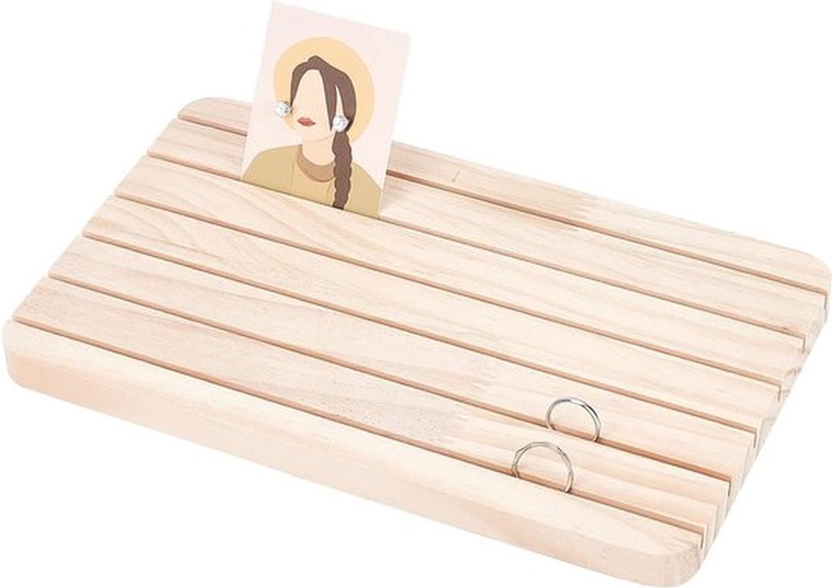 Houten displaystand voor sieraden, 6 vakken oorbellenhouder, kaarthouder voor thuis, kantoor en winkels, 27,8 x 16,8 x 1,5 cm, perfect voor organisatie en presentatie