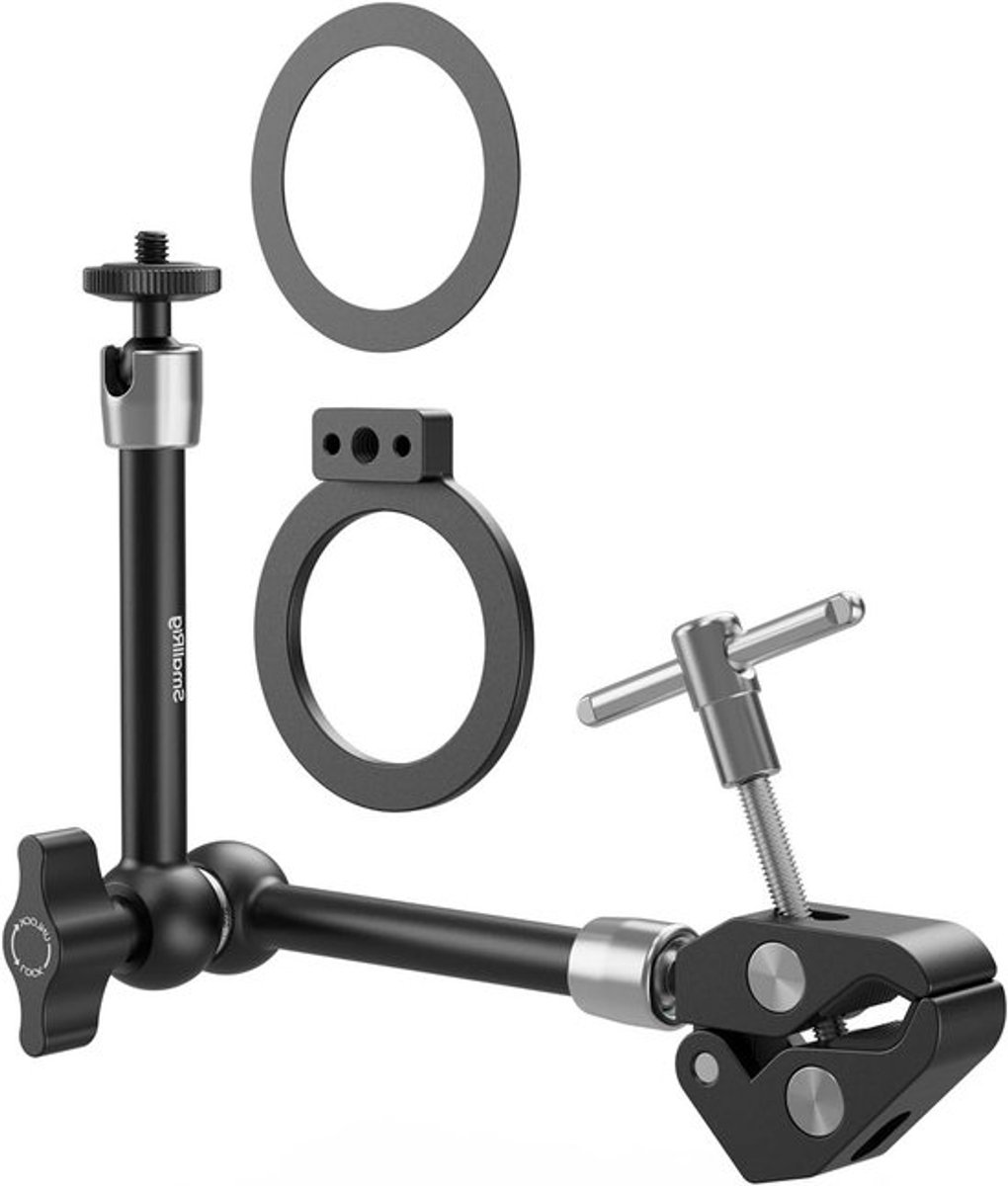 Magic Arm klem met 1/4"-schroef, telefoonhouder voor MagSafe en magnetische adapterring, 11-inch geïntegreerde Magic Arm voor smartphone, actiecamera's en LED-verlichting