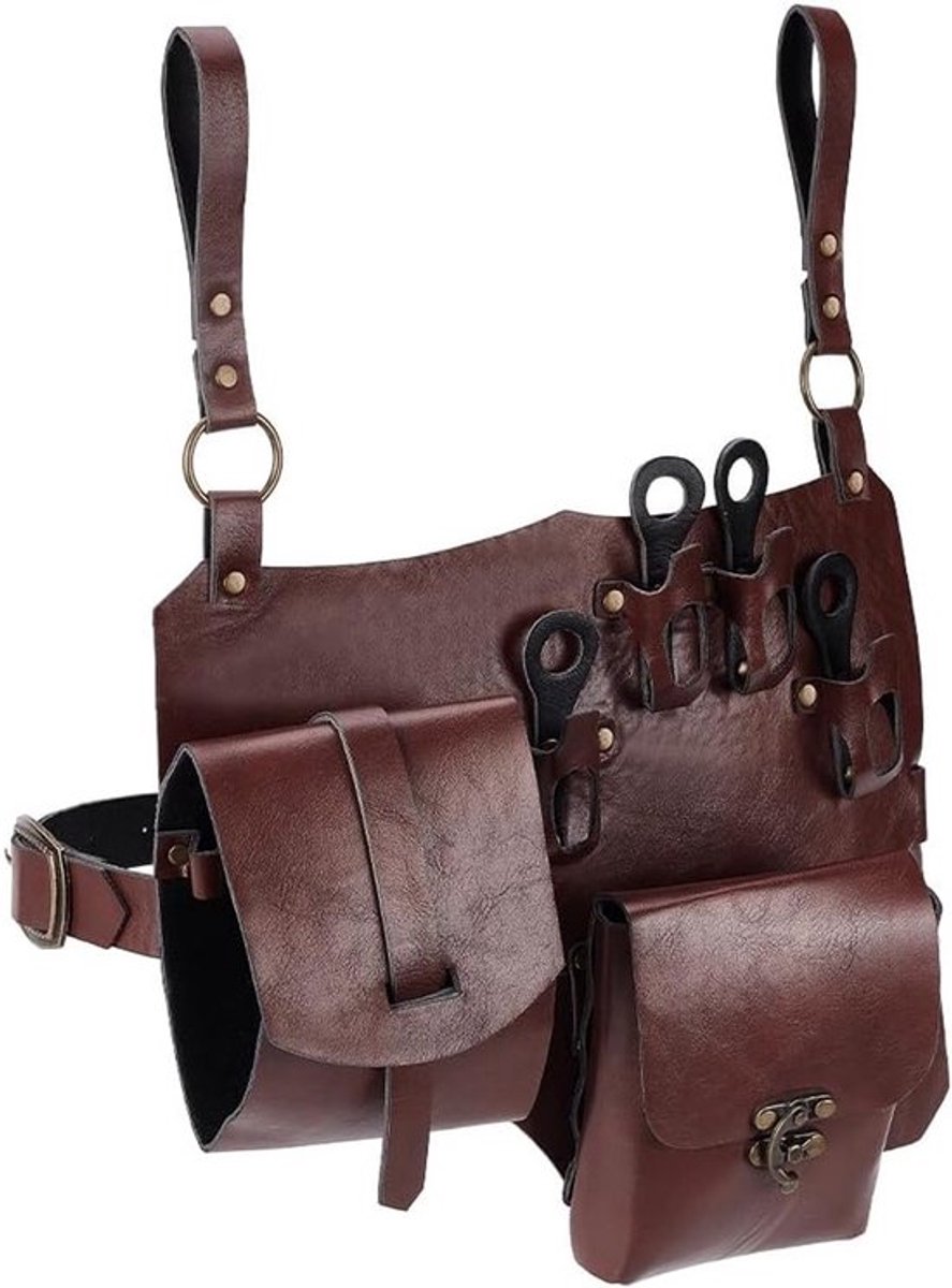 Middeleeuwse Leren Heuptas voor Toverdrank, Steampunk Riemtas en Renaissance Accessoires voor Halloween Decoratie - Bruin, 28.5 cm Breed, 39.5 cm Lang, 4.5 cm D diep