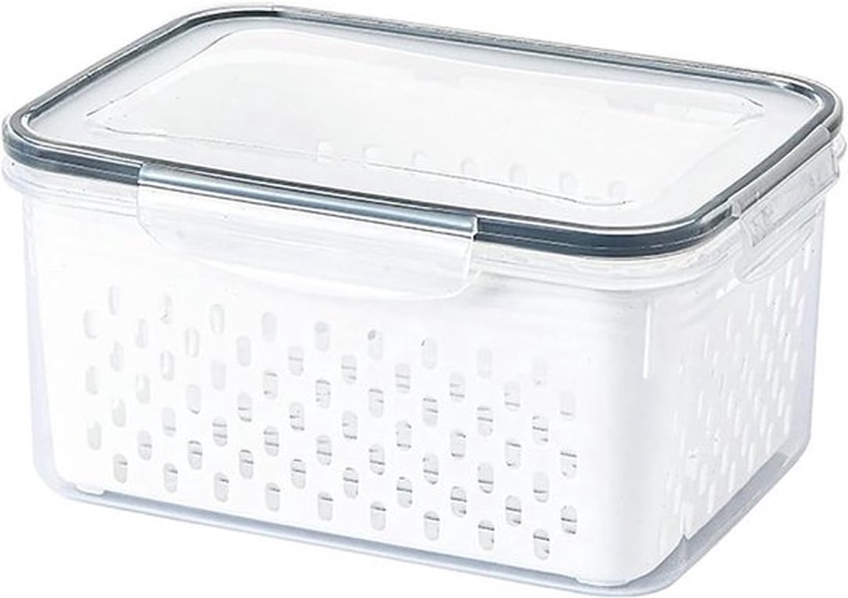 Multifunctionele Opslagmand voor Fruit en Groenten, Transparante Container met Afvoersysteem, Ideaal voor Druiven en Sla (1850ml)