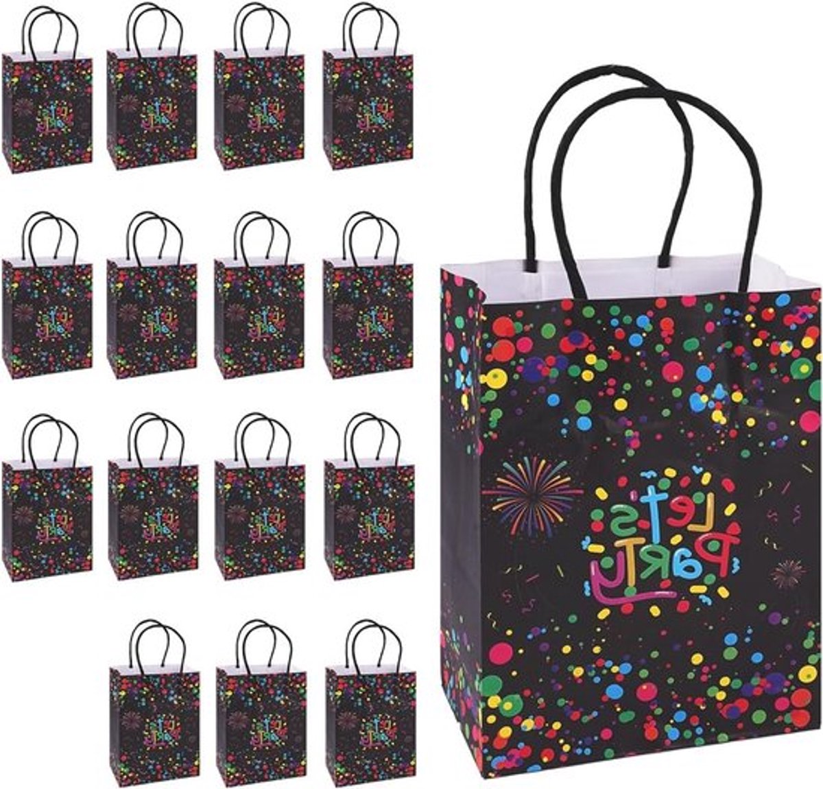 Lichtgevende cadeautassen voor kinderen, 10 stuks glow-in-the-dark papieren tassen voor verjaardagsfeesten en feestelijke vieringen, handige handvatten en kleurrijke ontwerpen