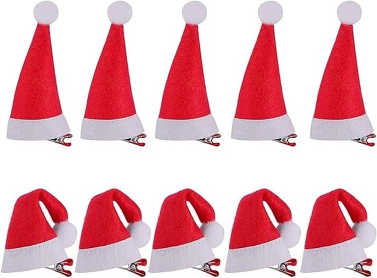 10 Stuks Kerst Haarspelden met Mini Santa Hoed, Rode Kerst Hoed Haarclips, Leuke Haaraccessoires voor Kinderen en Volwassenen