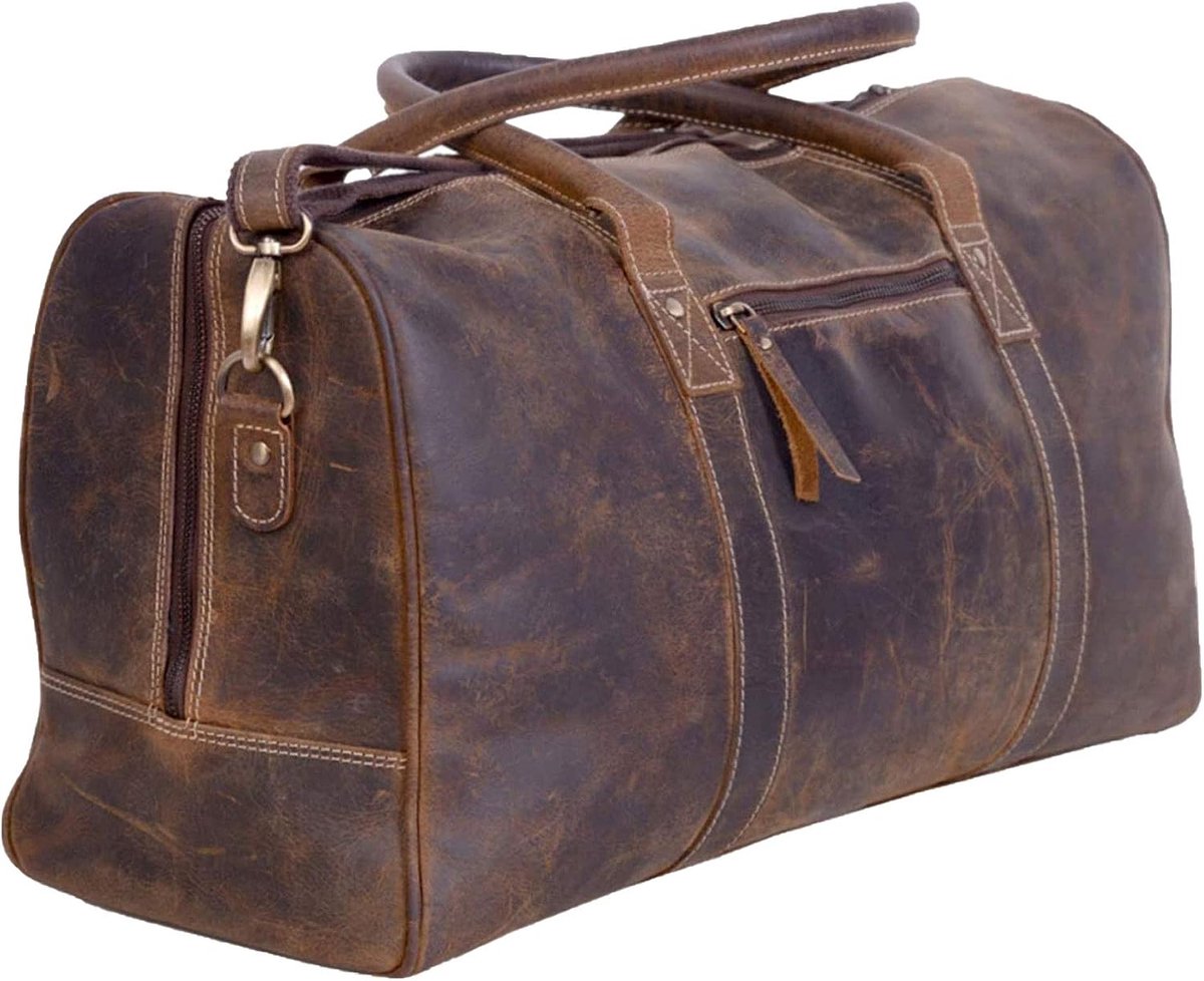 SnelShoppen - Leren Reistassen voor Mannen en Vrouwen - Volnerf Leer Weekendtassen - Gym Duffle 21 Inch - Distressed Tan Handbagage