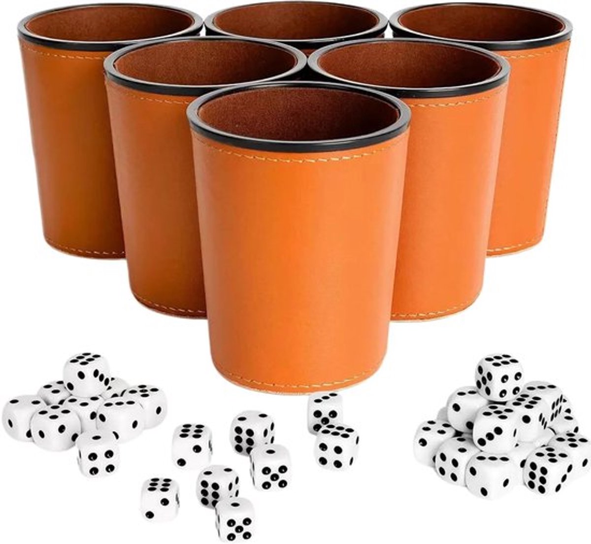 Set van 6 Stille Leer Dobbelstenen Bekers met 36 Dobbelstenen voor Spellen en Vermaak in Bars en Nachtclubs