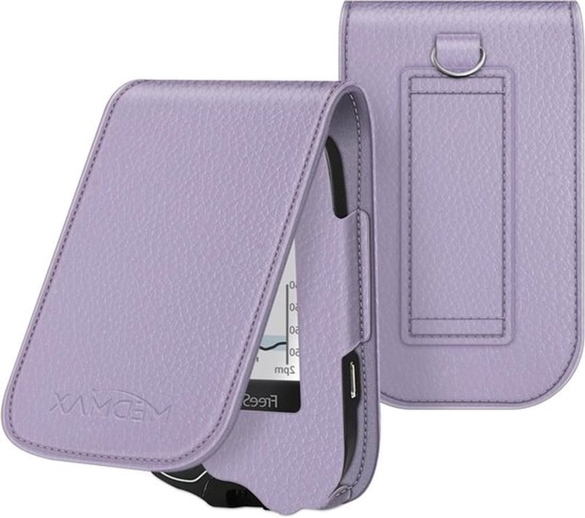 Beschermende PU Leren Hoes voor Freestyle Libre 3 en Libre Reader, Lichtgewicht Schokbestendige Opbergtas met Carabiner en Handvat, Perfect voor Diabetici (Lila)