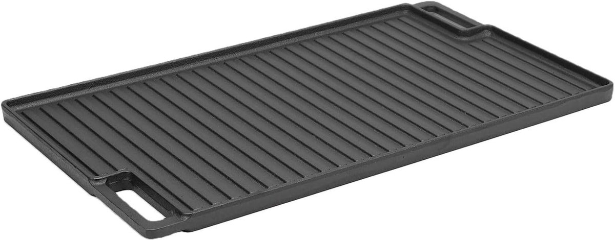 Dubbelzijdige Bakplaat - Gietijzeren Grillpan - Buiten Koken - Gladde en Geribbelde Kant - 45.5x25.5cm - Zwart