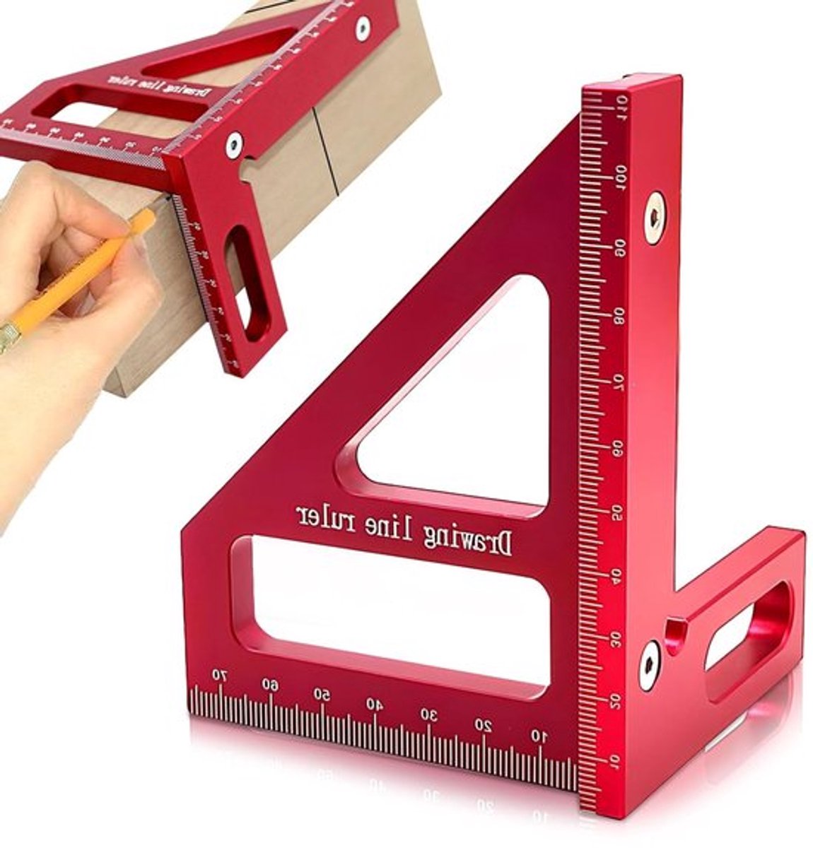 Precisie Hoekmeter voor Houtbewerking - Multifunctionele 3D Hoekstop voor Ingenieurs en Timmerlieden, 45/90 Graden Aluminium Legering, Rood