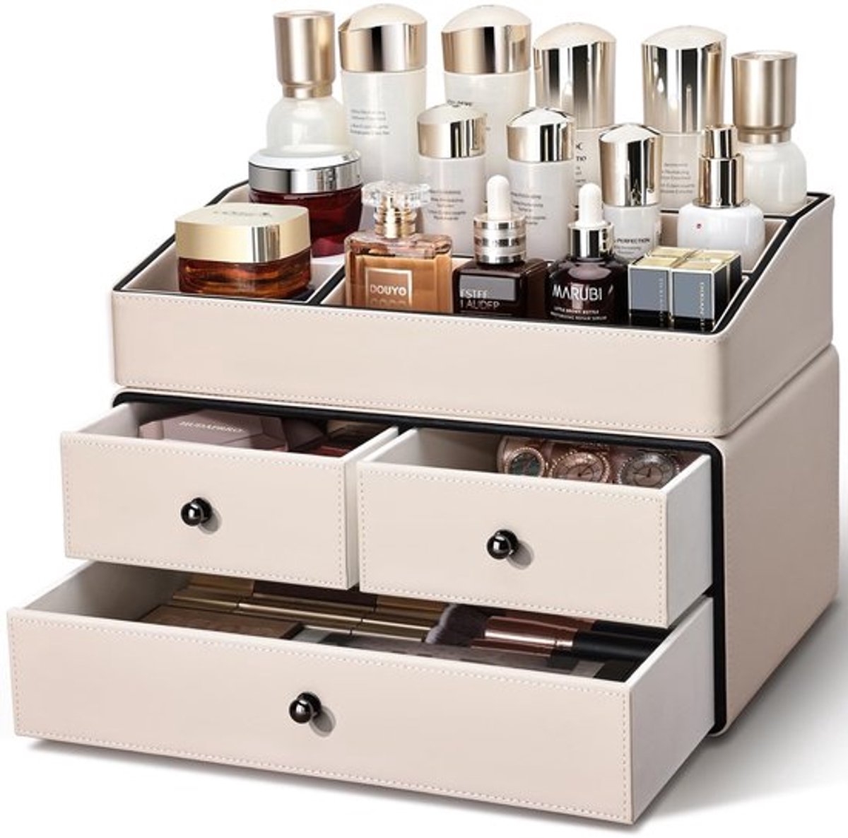 Make-up tafel Organizer - Draaiend - Lades - Transparant - PU-leer - 2 verdiepingen - Make-up Organizer