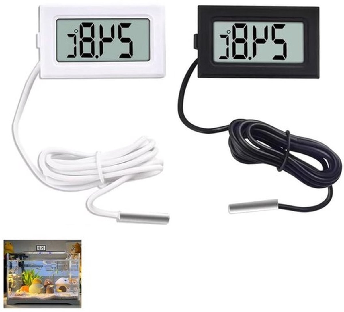 Digitale LCD Thermometer voor Temperatuurmonitoring in Koelkast en Aquarium -50°C tot +110°C, Nauwkeurige Sensor en Gebruiksvriendelijk Ontwerp