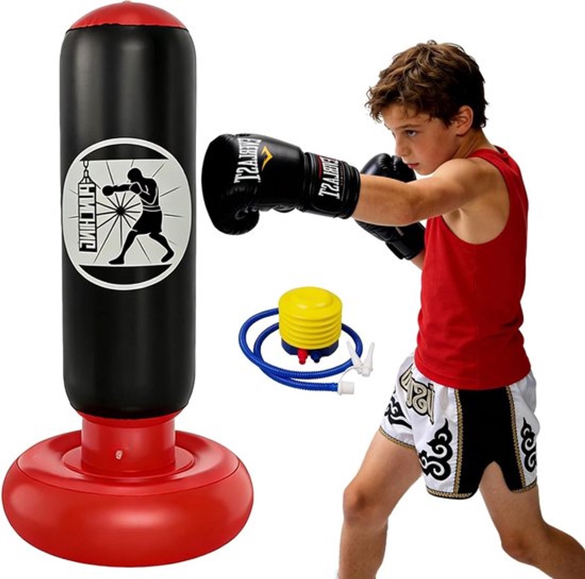 Staande Bokszak voor Kinderen van 6-12 Jaar - 160 cm Opblaasbare Bokszak voor Taekwondo, Kickboksen en MMA Training, Perfect Cadeau voor Jongens en Meisjes