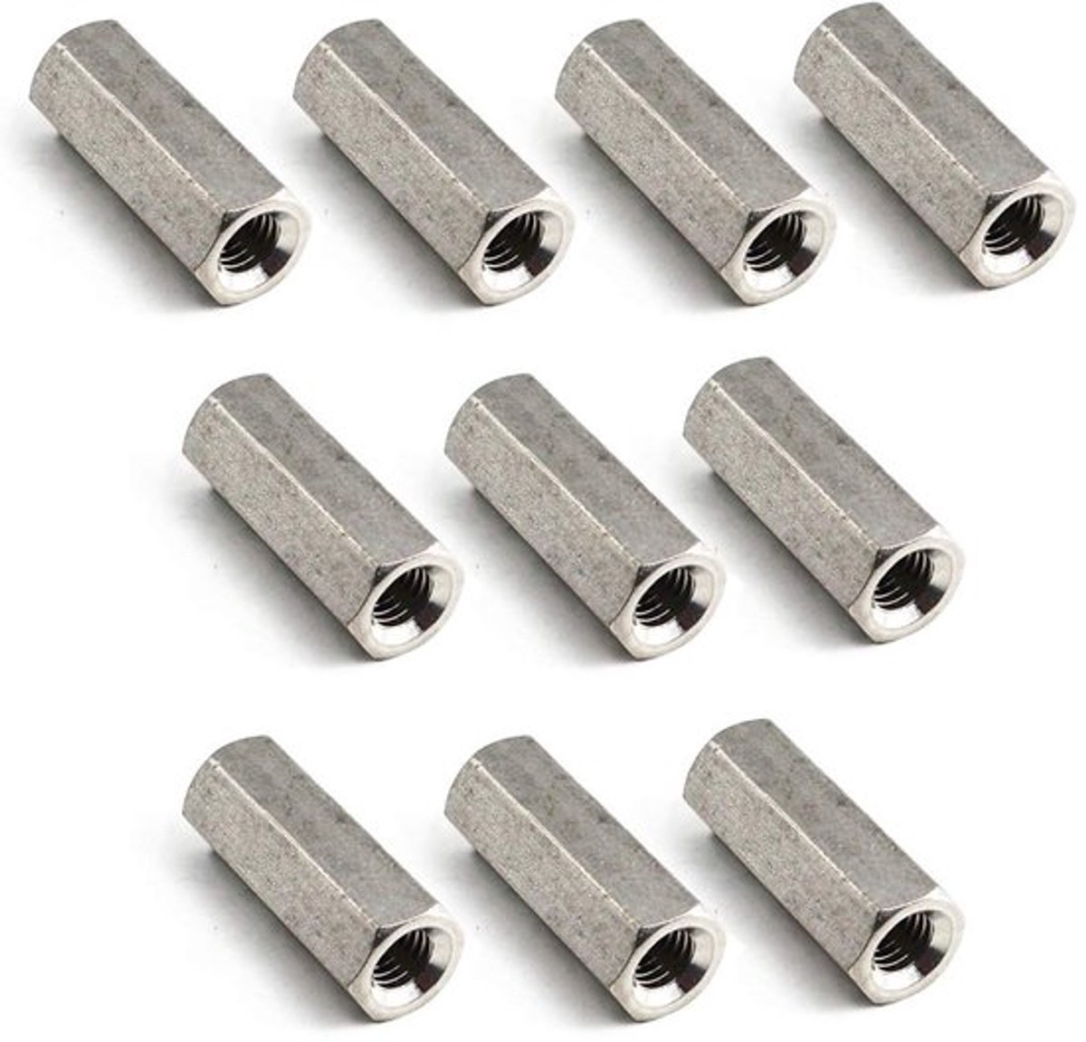 M8x13x30 Lange Hex Koppelnut van RVS voor Rond Staal Stang - Set van 10 Stuks voor Duurzame Verbindingen