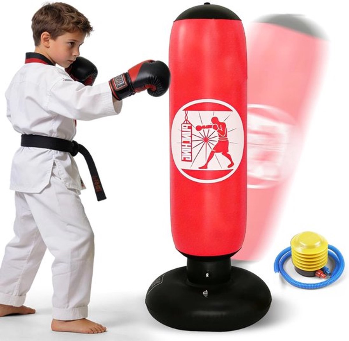Opblaasbare bokszak voor kinderen van 6-12 jaar - 160 cm staande bokszak met pomp voor karate en taekwondo training