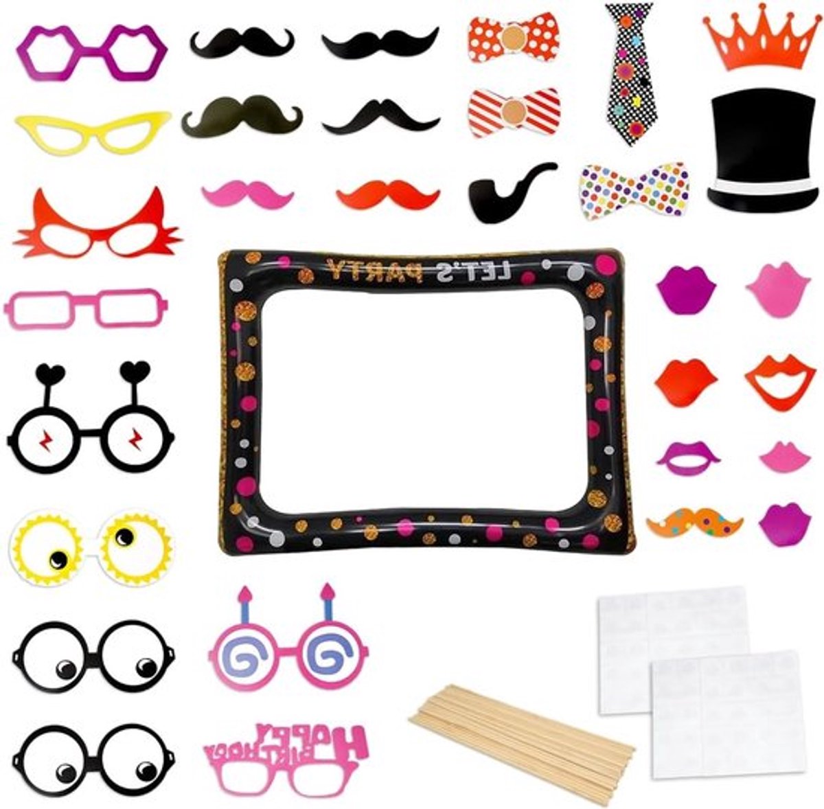 Opblaasbaar Fotokader met 31 Stuks Fotobooth Accessoires, Leuk voor Verjaardagsfeesten en Bruiloften, Ideaal voor Zelfportretten en Foto's met Vrienden