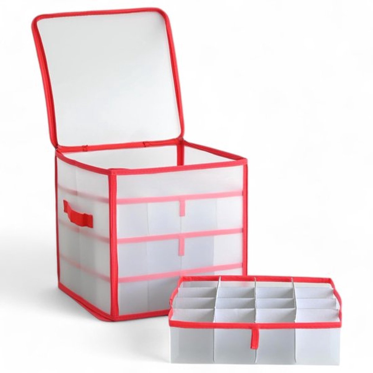 Opbergdoos Inklapbaar - Sorteerdoos - Kersttas voor Kerstballen - Transparant - Voor 64 Stuks - Met Inzetstukken - Opbergbox