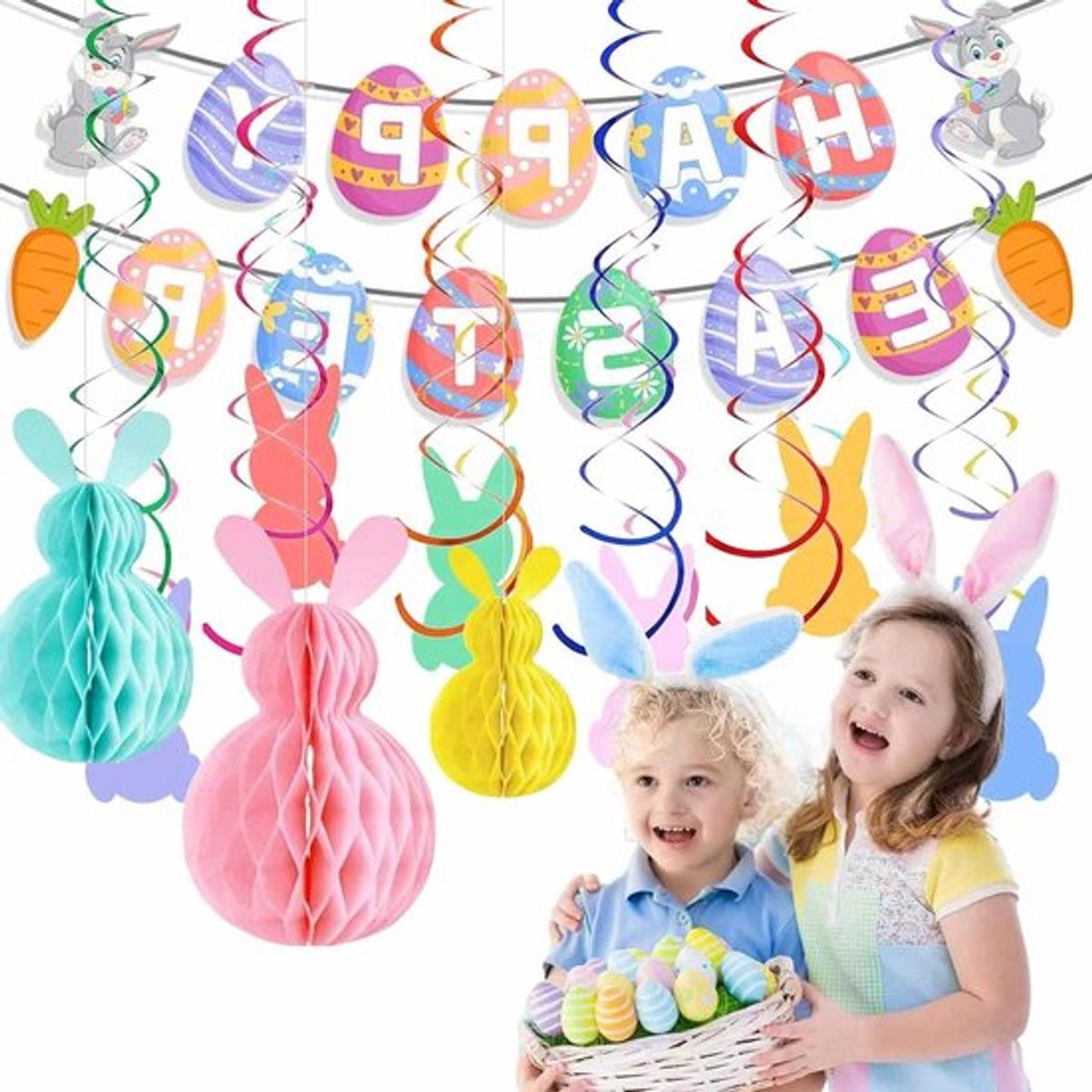 Herbruikbare Paasdecoratieset voor een Feestelijke Sfeer - Versieringen, Eieren, en Decoratieaccessoires