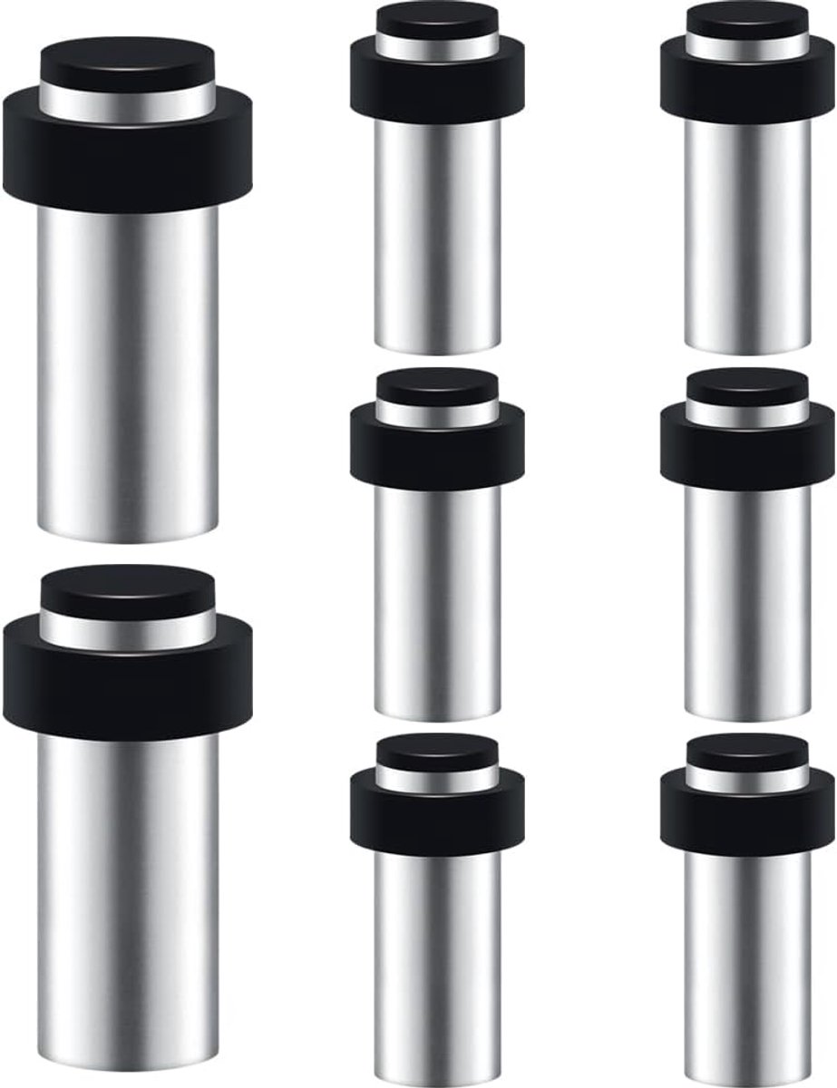 SnelShoppen - 8 Stuks Deurstopper Vloer Bevestiging RVS Met Rubber Ring Hoogte 80mm - Sterke Deurstopper Voor Wandbescherming