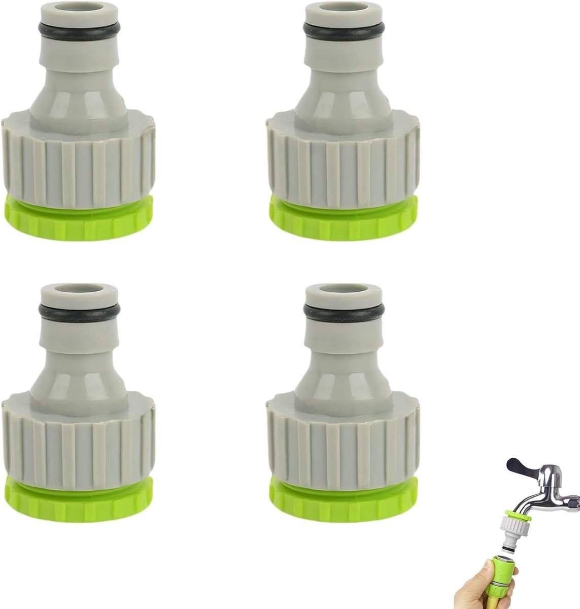 SnelShoppen - Set van 4 tuinslang koppelingen, kraankoppeling, adapter 1/2 inch en 3/4 inch, tuinslang connector van ABS kunststof, eenvoudig te insta
