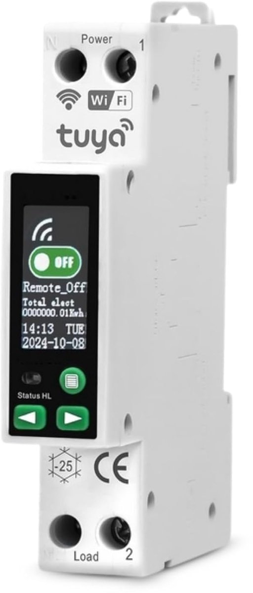 SnelShoppen - Slimme WiFi Din Rail Aardlekschakelaar 63A met LCD Scherm, Tuya App Besturing, Timerfunctie en Slimme Meter voor Thuisgebruik