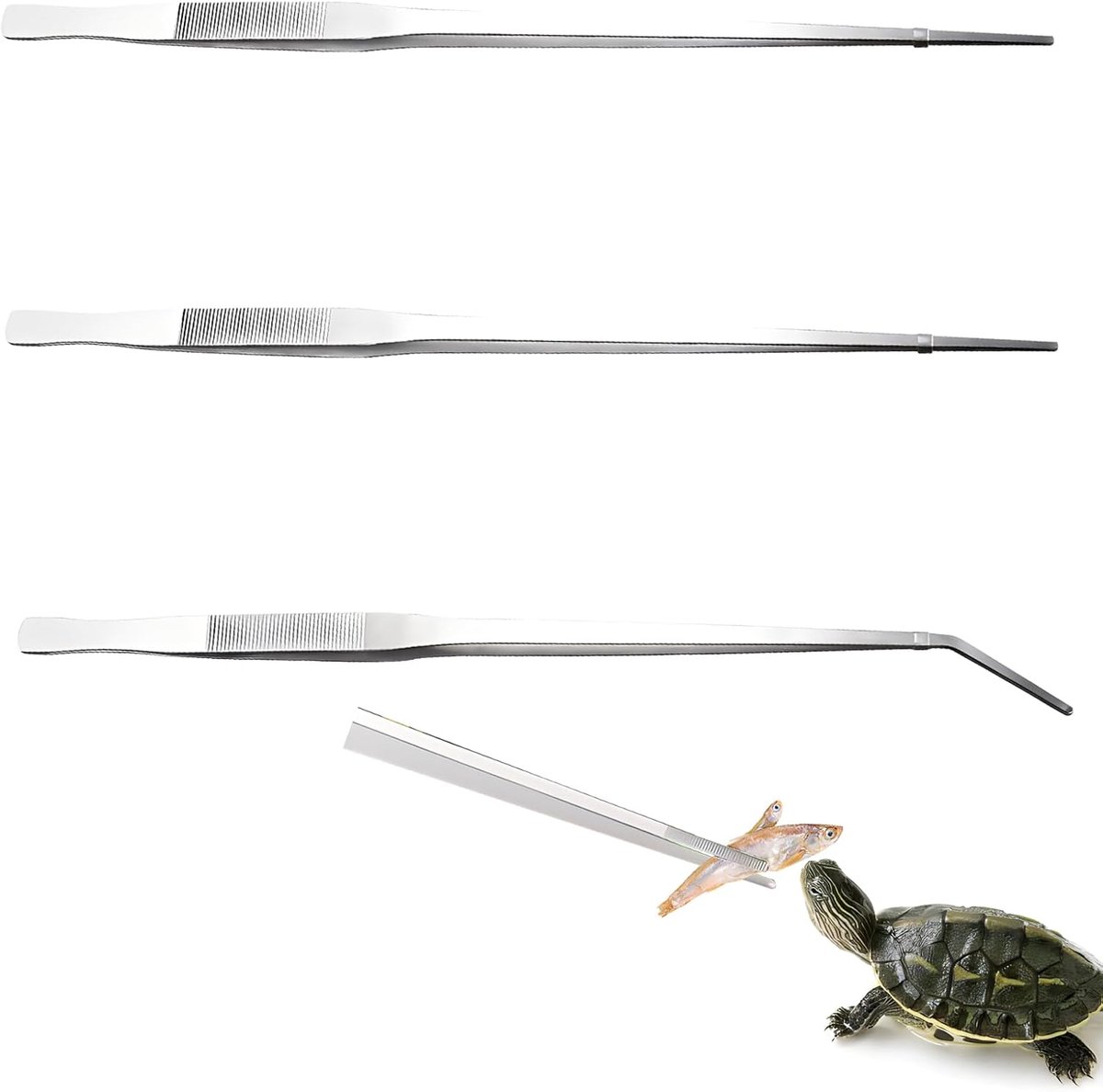 SnelShoppen - Set van 3 Voederpincetten, Aquarium Tweezers, Reptiel Tangen, RVS Gebogen Pincetten voor Planten en Aquarium Onderhoud (2 Recht, 1 Gebog