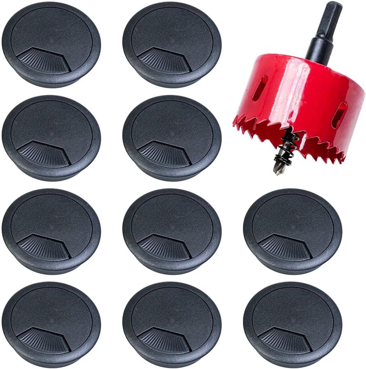Selyse 10 Pack of 10 Cable Grommet for Desk, Round, Table, Office, Worktop, Black, with Hole Saw, Cable Management for - ShopVlot