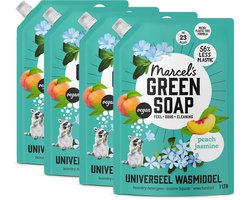 Marcel's Green Soap Kleur Wasmiddel Navulling - Perzik & Jasmijn - 4 x 1L - 92 wasbeurten