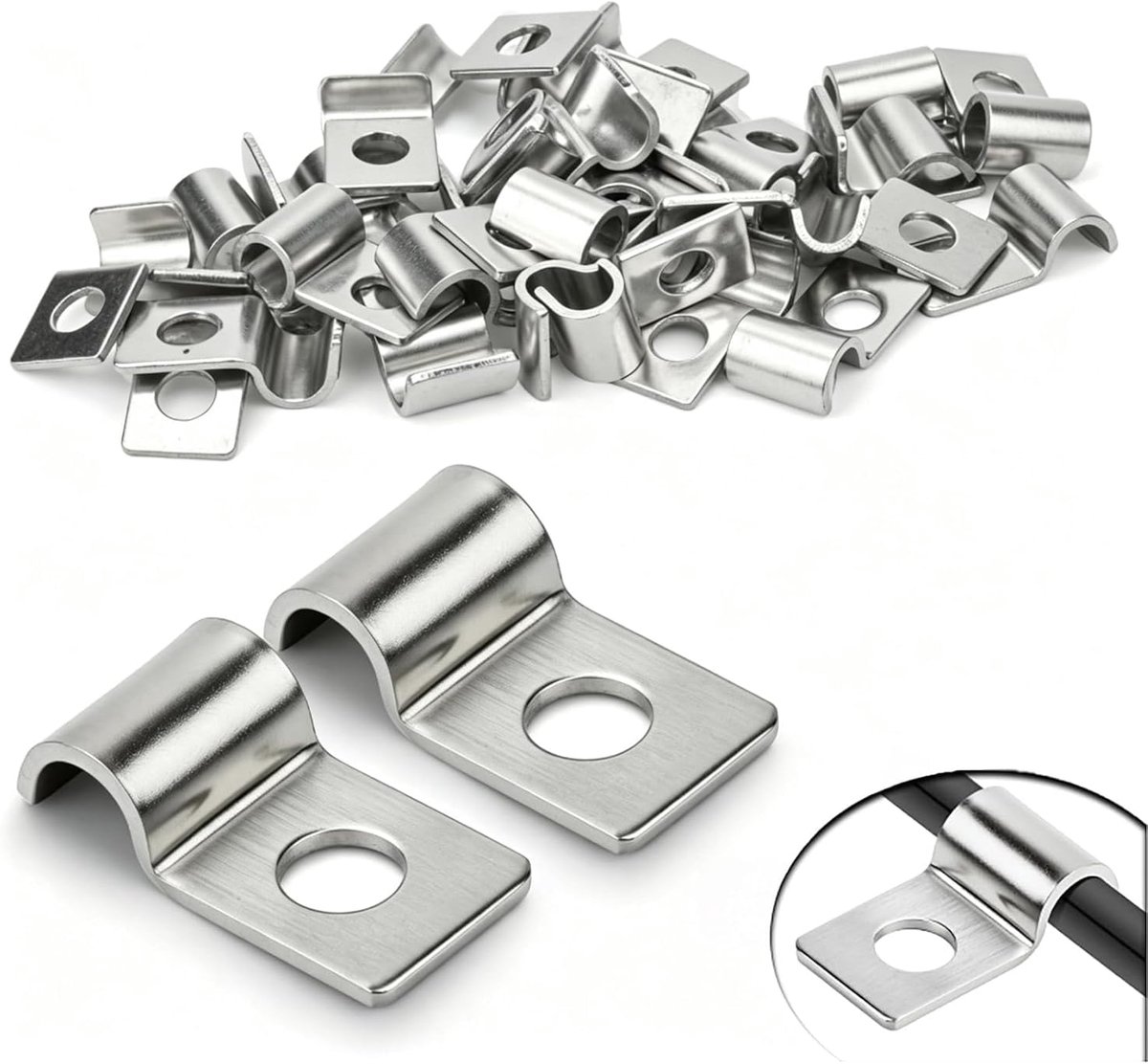 Hose clamps 8 mm - RVS U-beugels - Set van 50 stuks - Voor bevestigen van leidingen en kabels - ShopVlot