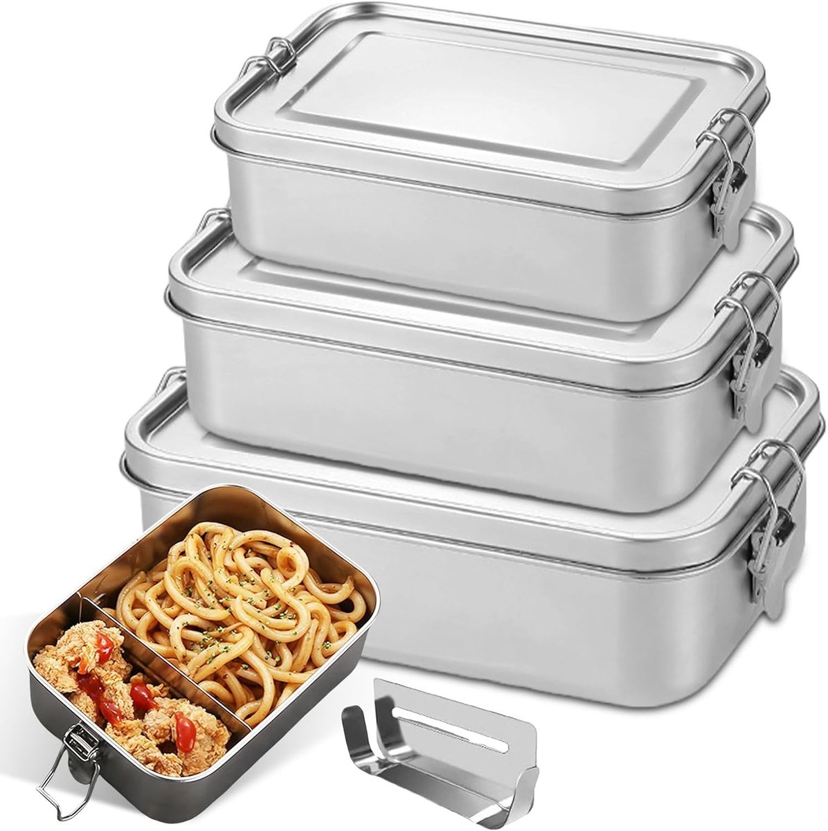 Roestvrijstalen Broodtrommel Set - Grijs - 3 Formaten - Duurzaam en Lekvrij - Voor Lunch en Snacks