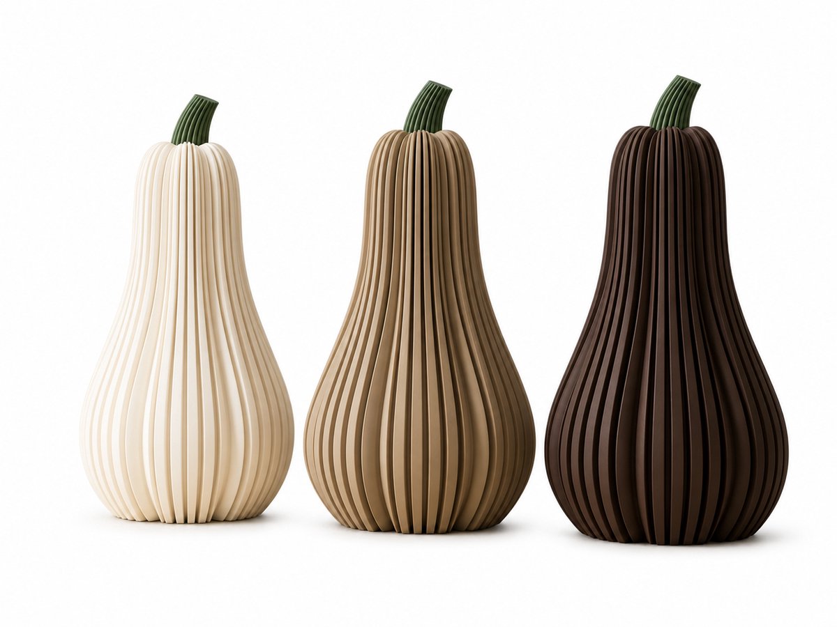 Geribbelde pompoen decoratieset – 3 stuks – 3D-geprinte herfstdecoratie
