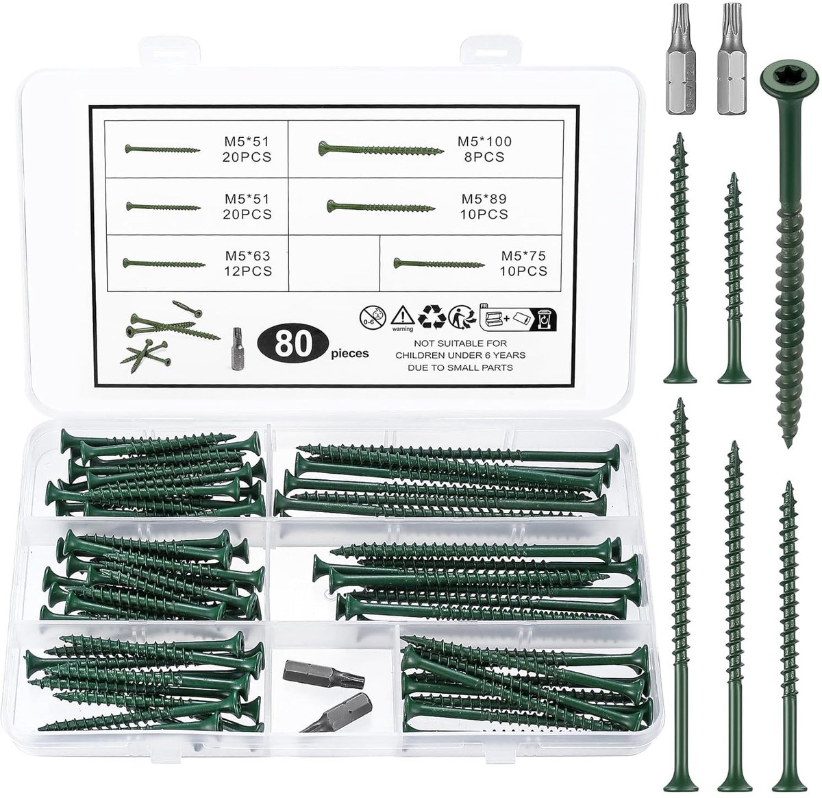 M5 houtschroeven 80 stuks - Torx schroeven - zelftappend met verzonken kop - ideaal voor houtconstructies - ShopVlot