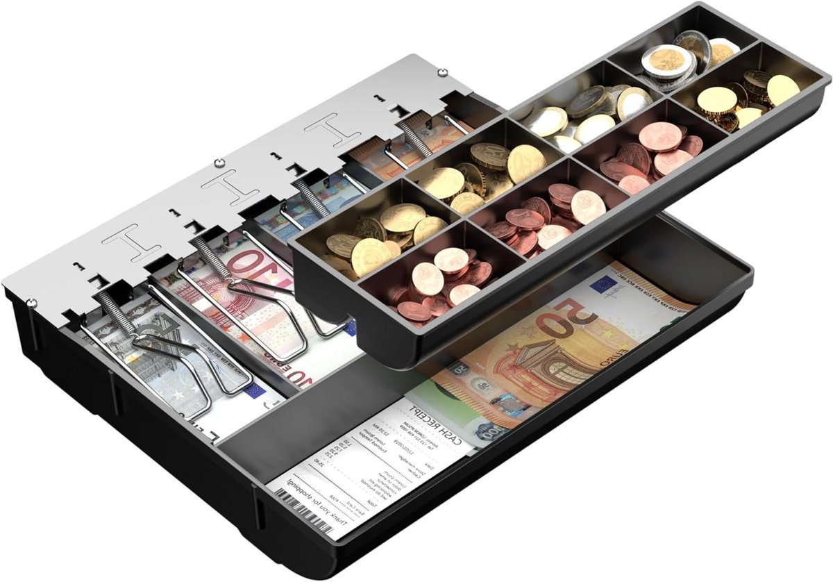 Binnenlade Kassalade - Geldlade Organizer - Geld Sorteren - Uitneembaar Muntvak - 28x32x5 cm - Zwart