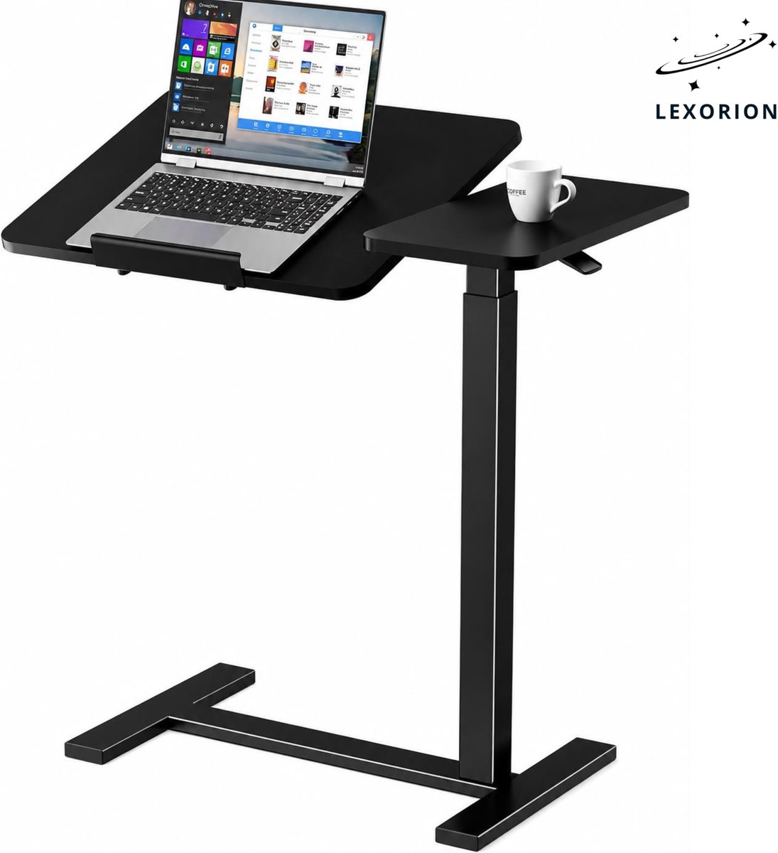 Lexorion Verrijdbare Laptoptafel Zwart – Verstelbare Hoogte – Kantelbaar Werkblad – Laptopstandaard met Wielen – Compacte Mobiele Werktafel voor Thuis, Kantoor & Klaslokaal