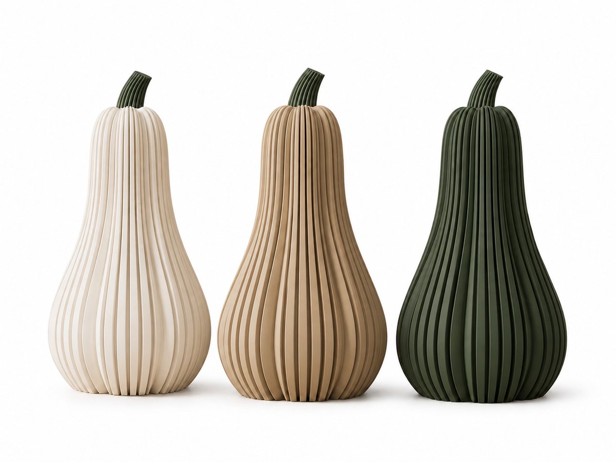 Geribbelde pompoen decoratieset – 3 stuks – 3D-geprinte herfstdecoratie