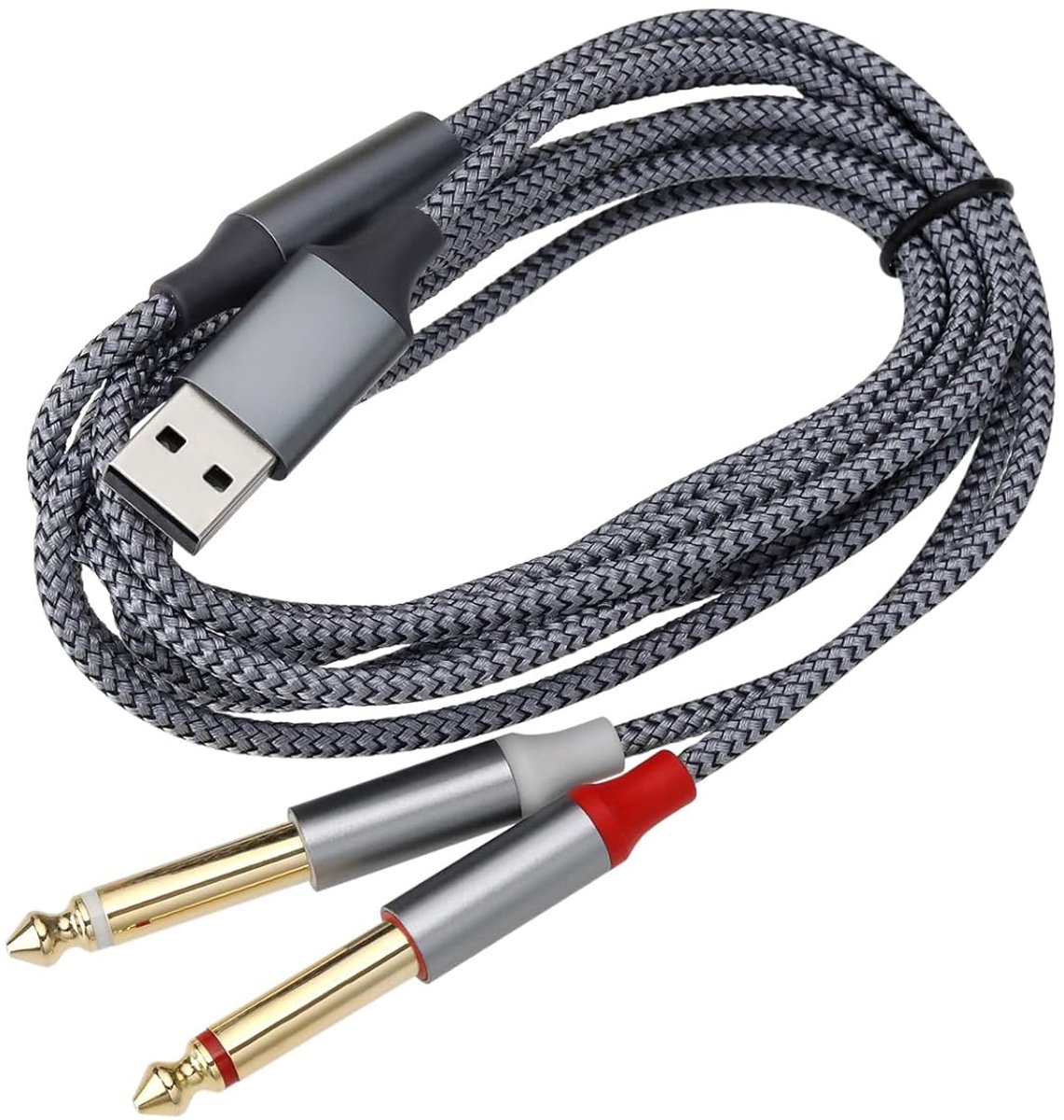 SnelShoppen - USB A naar 6.35mm Kabel - AUX Y Splitter Kabel voor Smartphone, Tablet, Laptop, Versterker en Luidspreker - 1/4 Inch TS Audio Kabel - Un
