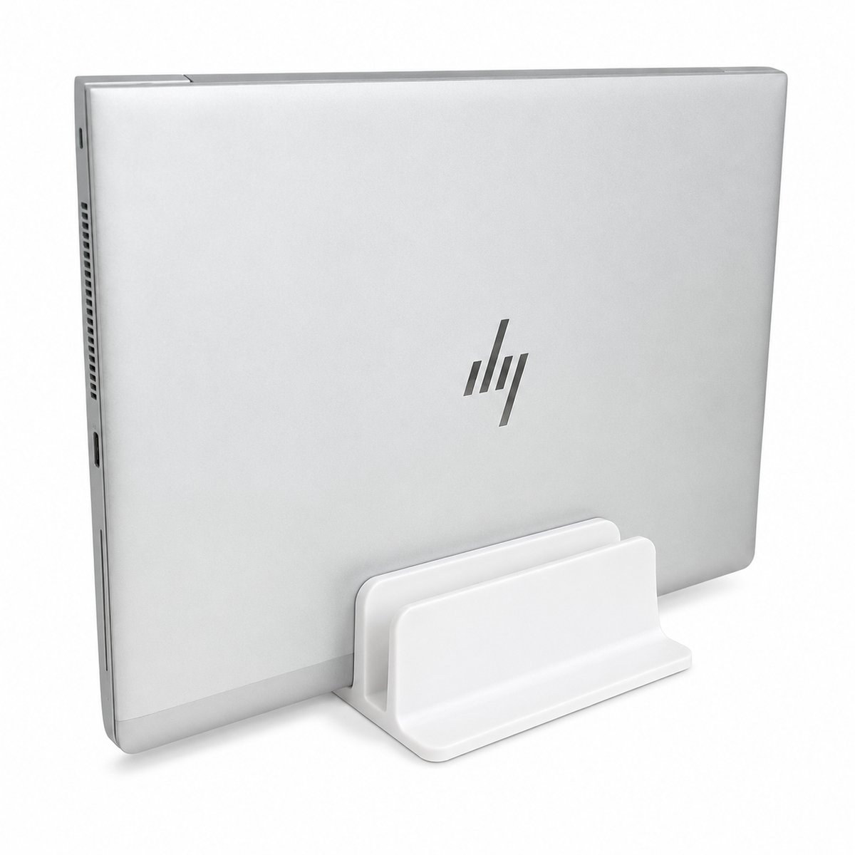 Laptop Standaard - Verticale Laptop Houder - Dubbele Laptop Standaard - Smartphone Houder - Bureau Organizer - 2x 28 Mm - Wit - Voor MacBook, Laptop En Tablet - Ruimtebesparend - Minimalistisch Design - Bureau Accessoire