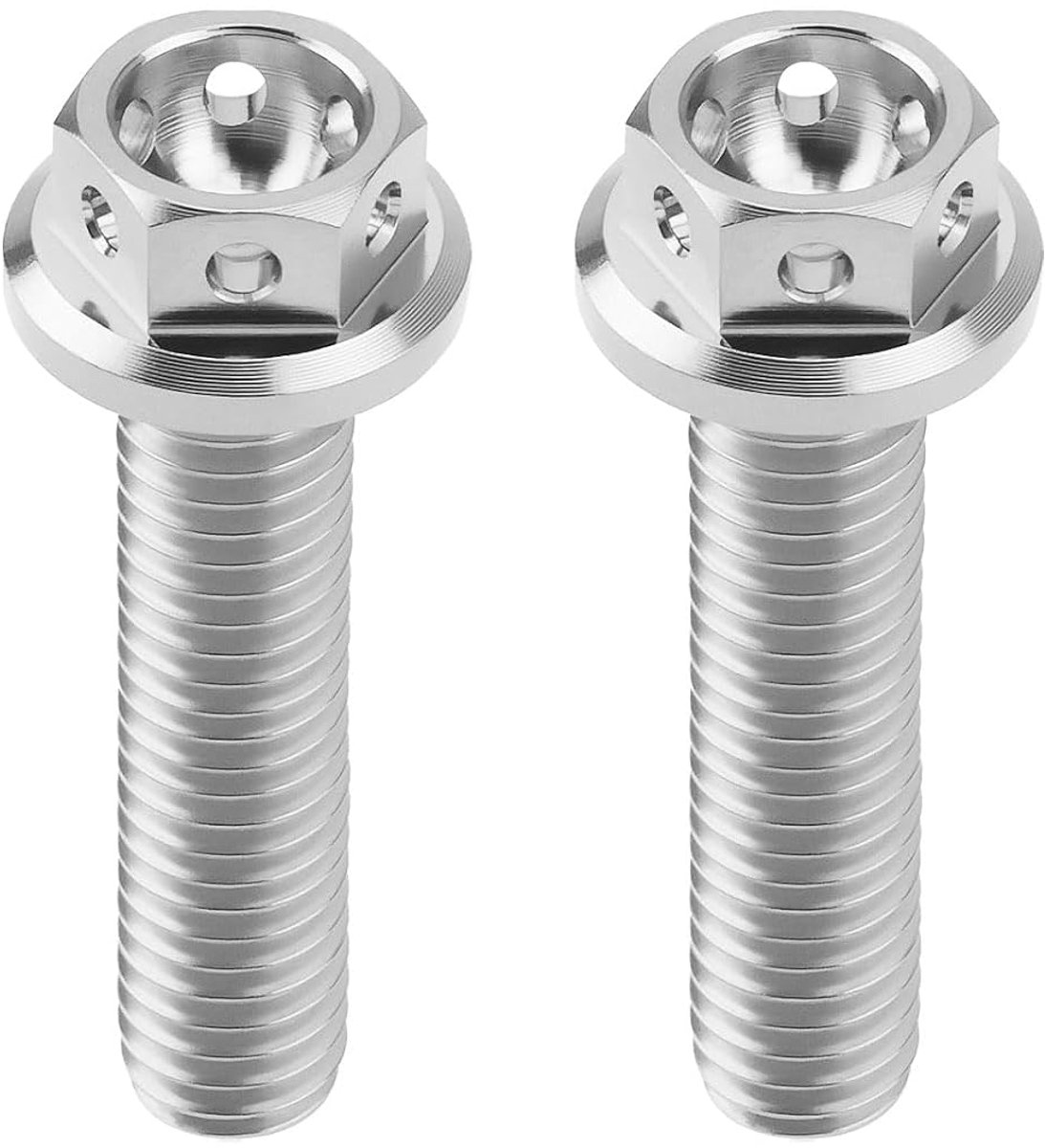 SnelShoppen - 2 stks M6x25mm Flens Zeskant Hoofd Bouten Titanium Hex Volledig Schroefdraad Bout Geboorde Bouten voor Sport Fietsen en Karts - Zilver