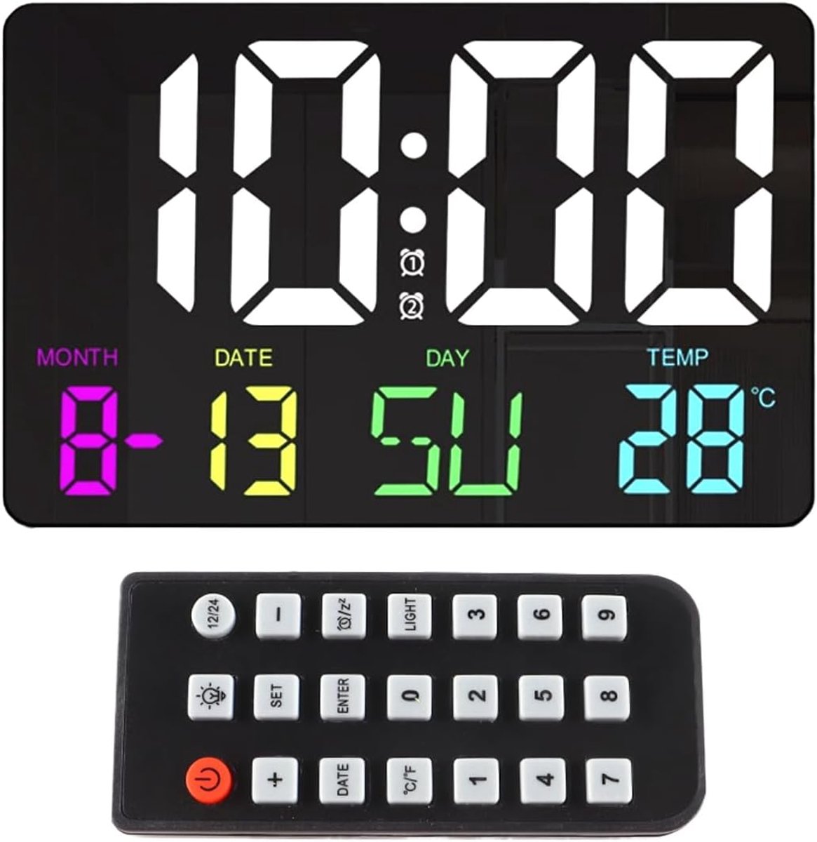 SnelShoppen - Digitale Wandklok met Afstandsbediening en Wandlamp, 11.2 Inch Digitale Klok met Datum/Dag, 12/24 Uur, Temperatuur voor Thuis en Kantoor